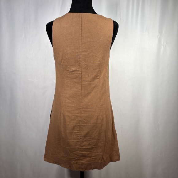 Abercrombie Fitch Linen Blend Camel Brown Mini Dress Womens XS Coastal Beachy - Picture 2 of 6